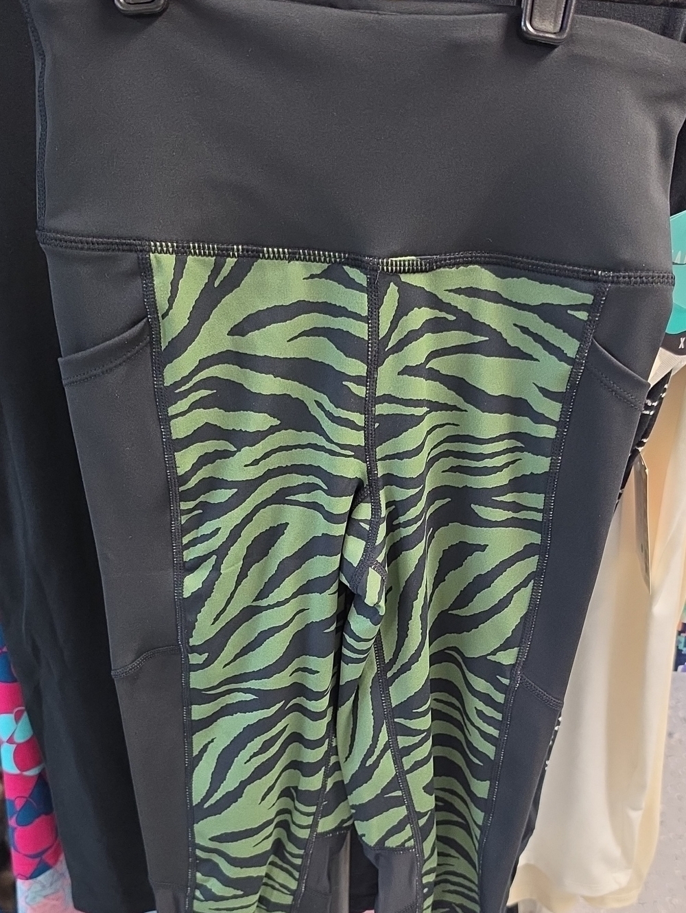 LuLaRoe Black Leggings with Green Zebra Panel